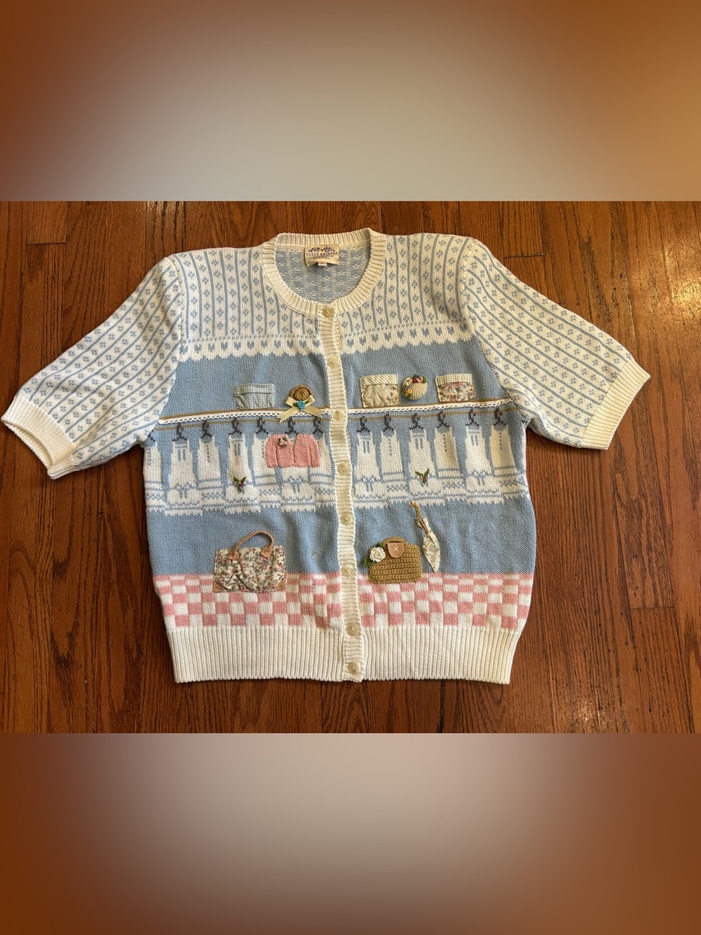 Vintage Rare Susan Bristol Hand Embroidered Novelty Cottagecore Cardigan L - Picture 3 of 8
